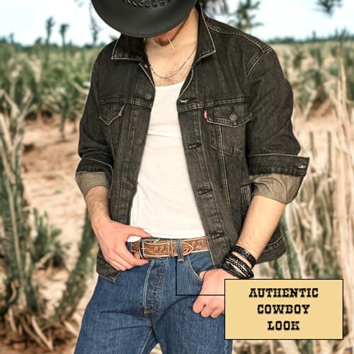 DANIEL'S ARTPLANET Western Belt for Men 1.5” Wide Full Grain One Piece Leather Belt with Buckle Handmade Engraved Tooled3