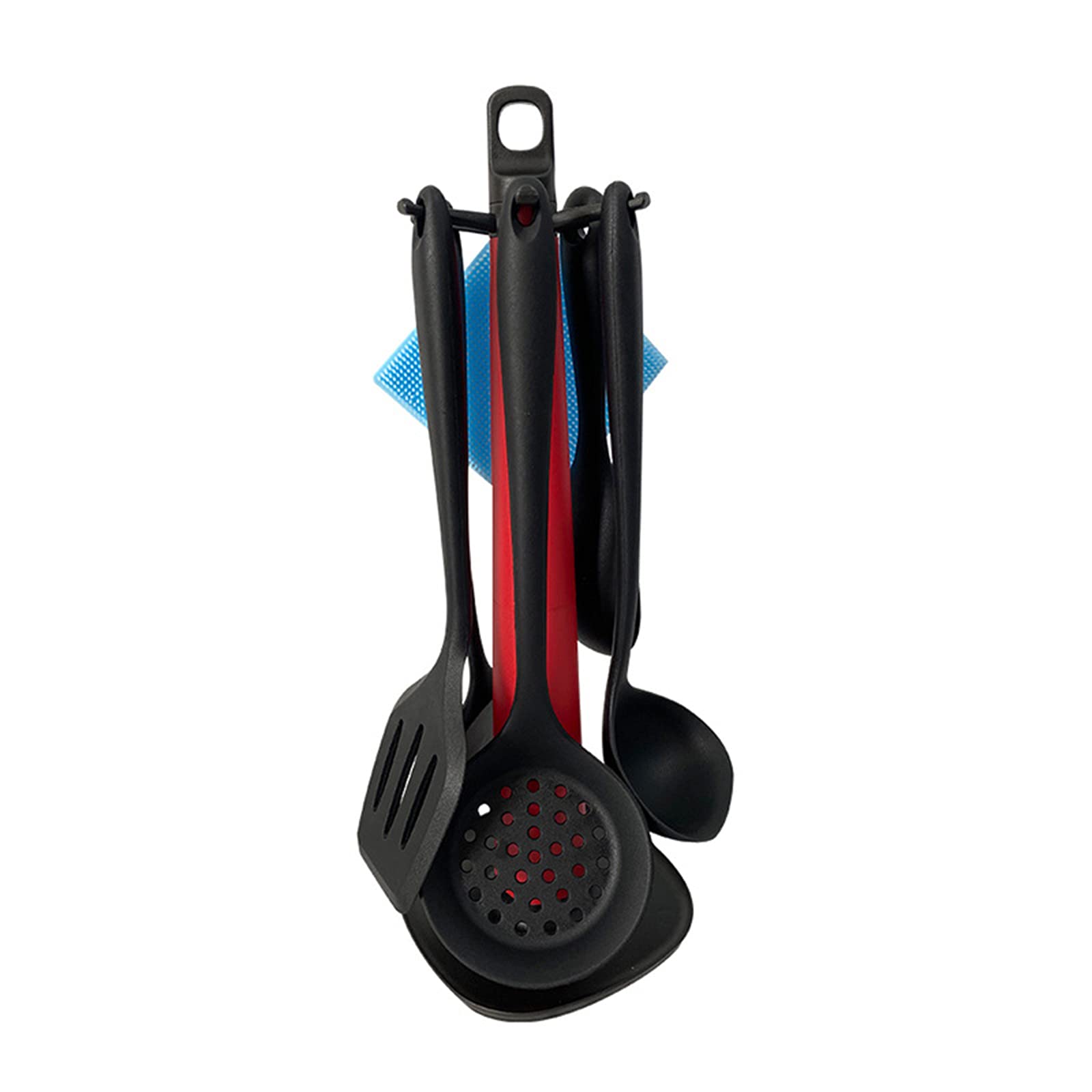 Ustensiles de cuisine en silicone noir avec support lot de 7 pièces