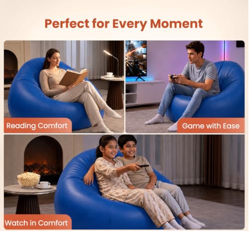 Image of Sattva Classic 2XL Bean Bag Chair with Beans Filled | Faux Leather Sofa Style Beanbags with Filled Beans | Pre-Filled Beans Bag with Beans for Adults | Large Bin Bags Sofa - Royal Blue