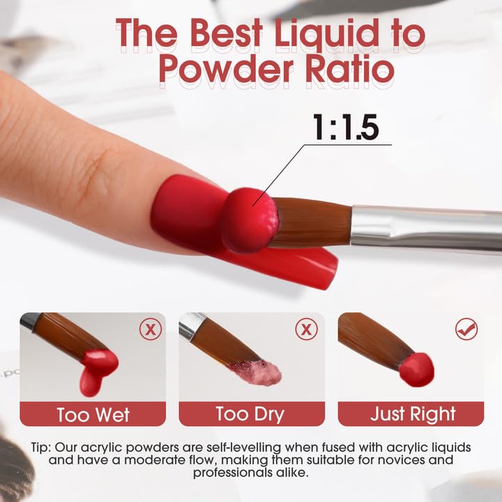 Miniatura 5 de ROSALIND Polvo acrílico rojo para uñas, 1.76 oz1.76 onzas, polvo acrílico rojo para extensión de uñas, polvo de uñas rojo de polímero de cristal