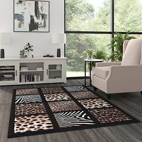 Masada Masada Rugs 5'x7' Modern Area Rug with Animal Prints - Design S 251 Black