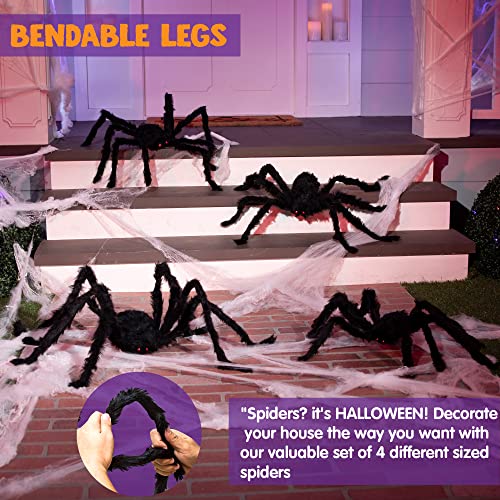 Image of JOYIN 4 Packs Halloween Outdoor Decorations Spider Set, Scary Large Spiders for Halloween Decor Outside, Indoor Party Decor Haunted House Prop, Yard Lawn Garden Decoration, Black (60 inch 36 inch 24 inch 24 inch)