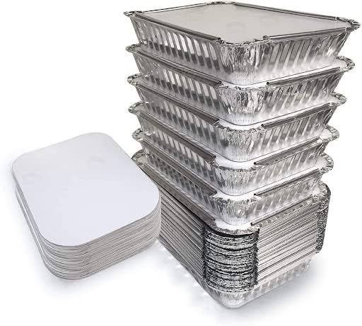 (Pack of 25) Aluminium Foil Food Containers with Lids for Catering Christmas Party Picnic & Food Storage Meal Prep Microwave Safe Disposable Tin Tray Dishes (750, Rectangular, 25, Foil Container)