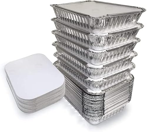 M1SS 50Pcs x Foil Trays For Baking Cooking Food Storing and Freezing Food Aluminium Foil Tray Great For Meal Heating Catering Containers with Lid For Baking, Picnic (750ml)