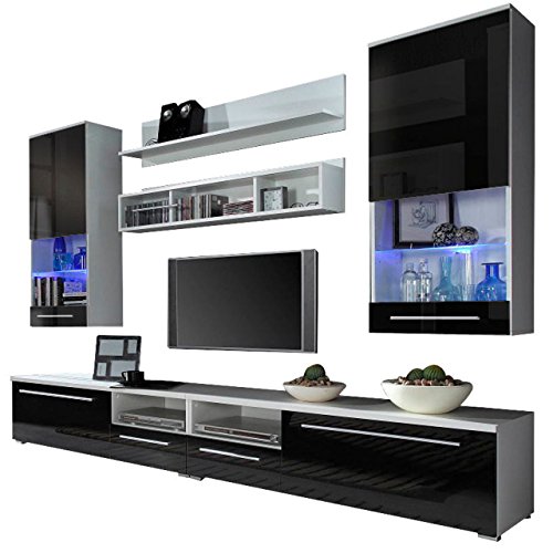 Wohnwand Anbauwand Luna, Farbauswahl, Modernes Wohnzimmerschrank, inkl. TV...