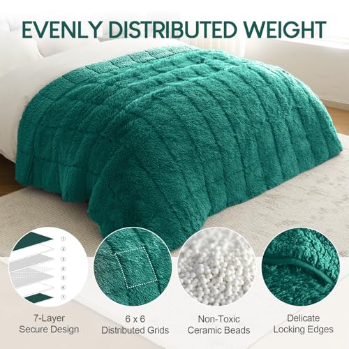 Image of Cottonblue Weighted Blanket 15lbs for Twin Bed, Faux Fur Sherpa Weighted Blanket for Adults, Plush Cozy Bed Heavy Blanket for Calm and Relax,Forest Green, 48x72 inches