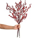 WILLBOND 8 Stücke Künstliche Rote Beeren Stängel 21,6 Zoll Weihnachten Rote Beeren Stechpalme Beeren Zweige für Weihnachtsbaum Neujahr Dekor DIY Handwerk