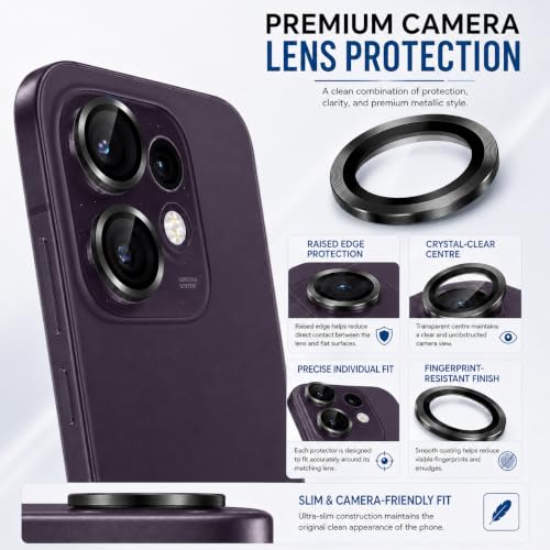 Image of FIRST MART Black Camera Ring Guard Protector for Oppo Reno 16 | Tempered Glass with Metal Alloy Rings, HD Clear, Scratch Resistant, Case-Friendly | Pack of 1