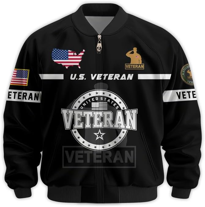 Veteran Bomber Jacket - United States Military Bomber Jacket Men, Waterproof Coat, Veterans Day Gifts, Father's Day Gift
