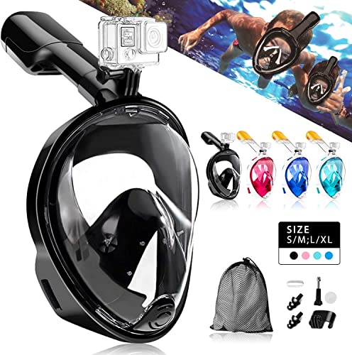 KLERICER Maschera subacquea integrale a 180°, design traspirante con supporto per fotocamera rimovibile, protezione anti-appannamento con cinghie regolabili per la testa, kit subacqueo professionale