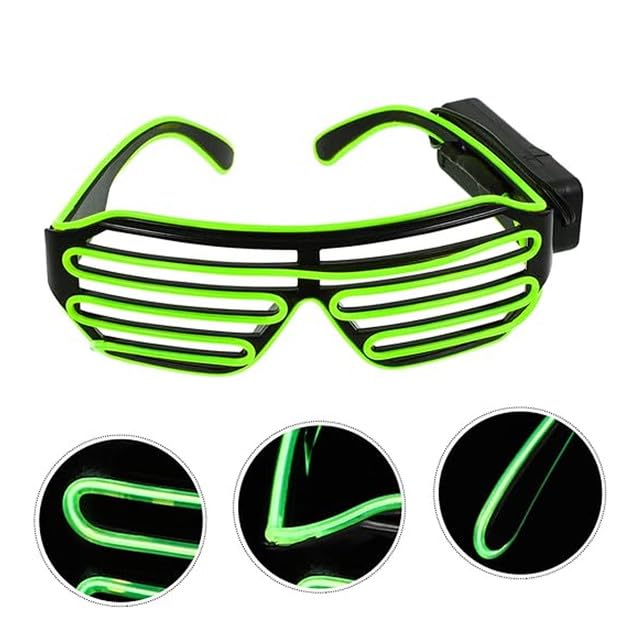 Gizelle LED Light Up Neon Shutter Glasses Wireless Flashing Party Eyeglasses Neon Glow In Dark Illuminated Frames For Disco Christmas DJ Costume Party Favors Green - Image 3