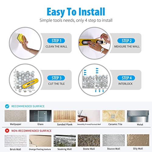Tenashome Backsplash Peel And Stick Hexagon Tile Metal 3D Relief Distressed Wood Wall Panel Stick On Kitchen Bathroom Fireplace In Light Aspen Grey&Silver,10-Sheets #TOP7