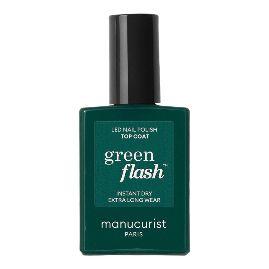 Manucurist - Top Coat Green Flash™ - Top Coat Vernis Semi Permanent - Tenue jusqu'à 10 jours - 12-​free - Vegan & 84% d'ingrédients Bio-​Sourcés - Fabriqué en France - Flacon 15 ml