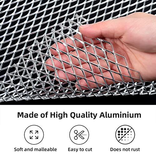Image of AggAuto Universal 40 inchx13 inch Car Grill Mesh - Aluminum Alloy Automotive Grille Insert Bumper Rhombic Hole 10x20mm, One of the Most Multifunctional Shape Grids Silver