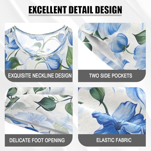 senya Short Sleeve Pajamas Sets Summer Cotton Sleepwear Blue Flowers4