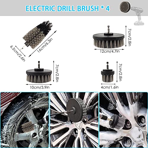 Car Detailing Drill Brush Set - Drill Brush Set With Cleaning Gel Wash Mitt Sponge, Car Windshield Cleaning Tools Kit For Exterior Interior Carpet Wheels Vents Dashboard Leather #TOP4