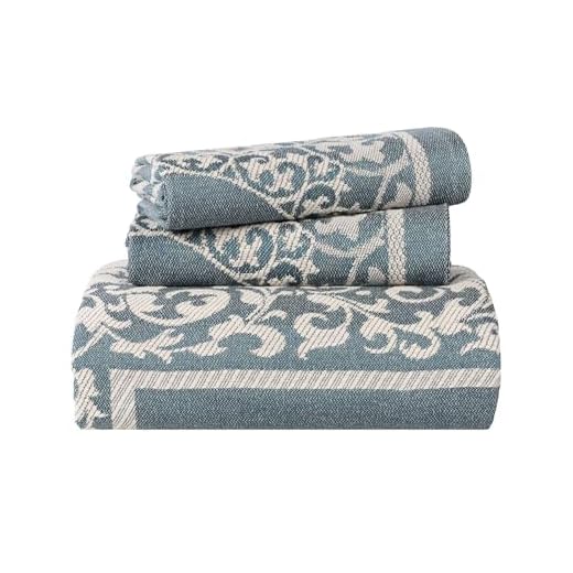 SUPERIOR Cotton-Polyester Blend Jacquard Weave Medallion Textured 3-Piece Bedspread Set, Queen, Cerulean Blue
