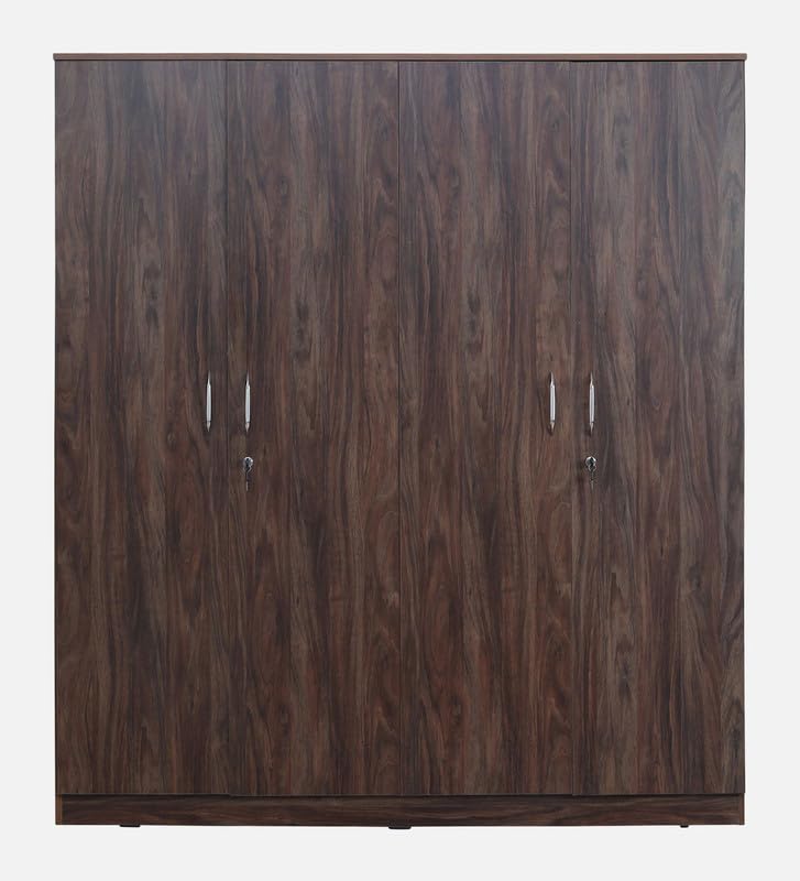 Image of Mintwud Pepperfry Engineered Wood Wardrobe with 4 Doors Storage | Wooden Almirah for Living Room Bedroom Furniture | Storage Organizer Cabinet Cupboard for Clothes (Natural Walnut Finish)