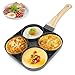 RANJIMA Poêle À Crêpes,4 Trous Petite Poele Oeuf Antiadhésive, poêle À Pancake Avec Poignée En Bois Isolée Pour Œufs Au Plat Antiadhésif, Crêpes, Cuisinière À Induction, Cuisinière À Gaz