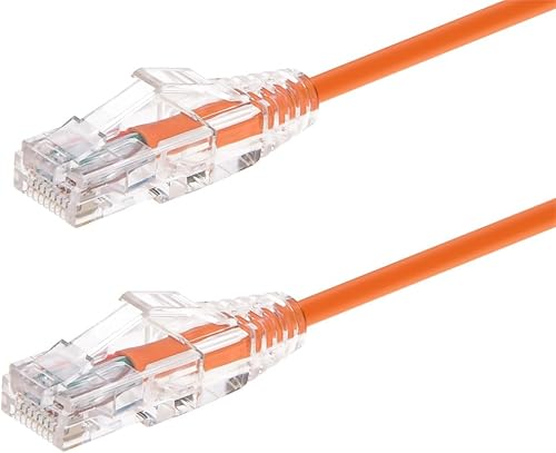 Monoprice Cable de conexión Ethernet Cat6, sin enganches, trenzado, 550 MHz, UTP, clasificación CMR, 28 AWG, 2 pies, naranja, serie SlimRun