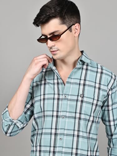 Image of Majestic Man Stylish Slim Fit Cotton Spread Collar Checked Casual Shirt for Men