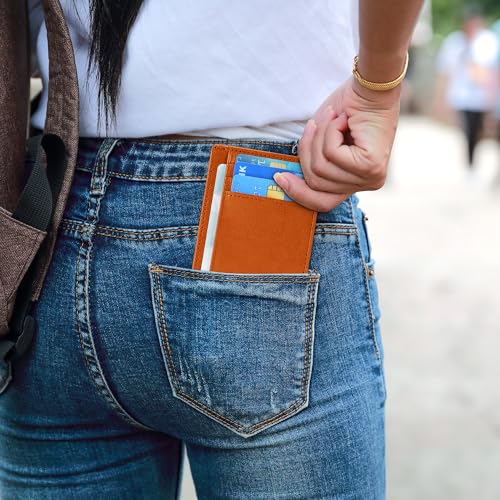 Image of Travelambo Slim Wallet Front Pocket Minimalist Leather RFID Blocking Medium Size