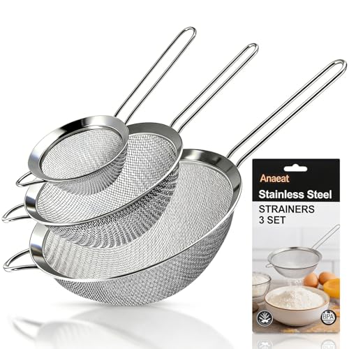 Anaeat Fine Mesh Strainers - Premium Stainless Steel Colander Sieve Sifters, with Durable Mesh and...