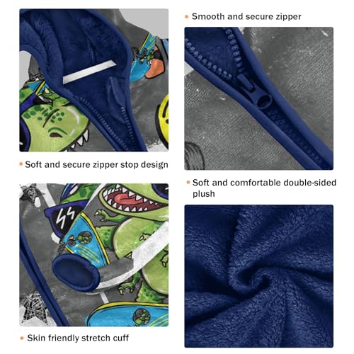 Cool Dino on A Skateboard Girls Fleece Jacket Girls Fall Jacket Girls Zip Up Hoodie Girls Sherpa Jacket 2-10T3