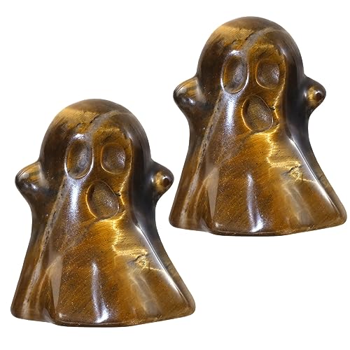 mookaitedecor Set of 2 Mini Tiger's Eye Crystal Ghost Statue for Halloween Decorations & Micro Landscape Ornament