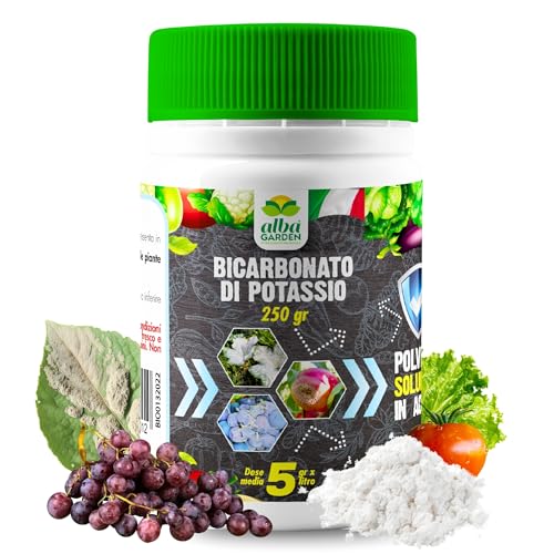 albagarden - bicarbonato di potassio bio per agricoltura naturale e piante - disacidan contro oidio muffa grigia peronospora monilia ticchiolatura bolla del pesco marciume x 250 gr