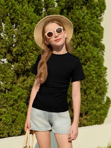 Haloumoning Girls Short Sleeve T Shirts Kids Ruched Side Slim Fit Tops Casual Crewneck Tees 5-14 Years - Image 3