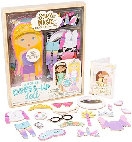 Story Magic Wooden Dress-Up Doll by Horizon Group USA, Dress Up Magnetic Wood Double Sided Doll, Over 40 Outfit and Accessory Pieces, Creative Pretend Play, Perfect for Ages 4+
