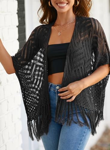 Sidefeel Women's 2025 Cropped Crochet Top Lightweight Summer Cardigan Beach Kimono Cover Ups3