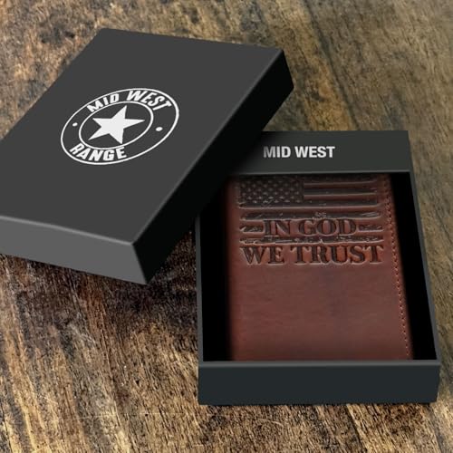 The Patriot American Flag Trifold Wallet for Men, RFID Blocking, Double Bill Compartment, Full Grain Cowhide Leather Wallet, Vintage Brown4