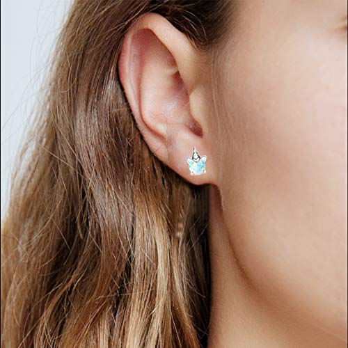 Arskro ESOSLU-WD-WT Unicorn Earrings, Opal Earrings Arskro S925 Sterling Silver Hyperallergic Stud Earring White Gold Flat Animal Ear Studs Jewelry Gifts thumb #1