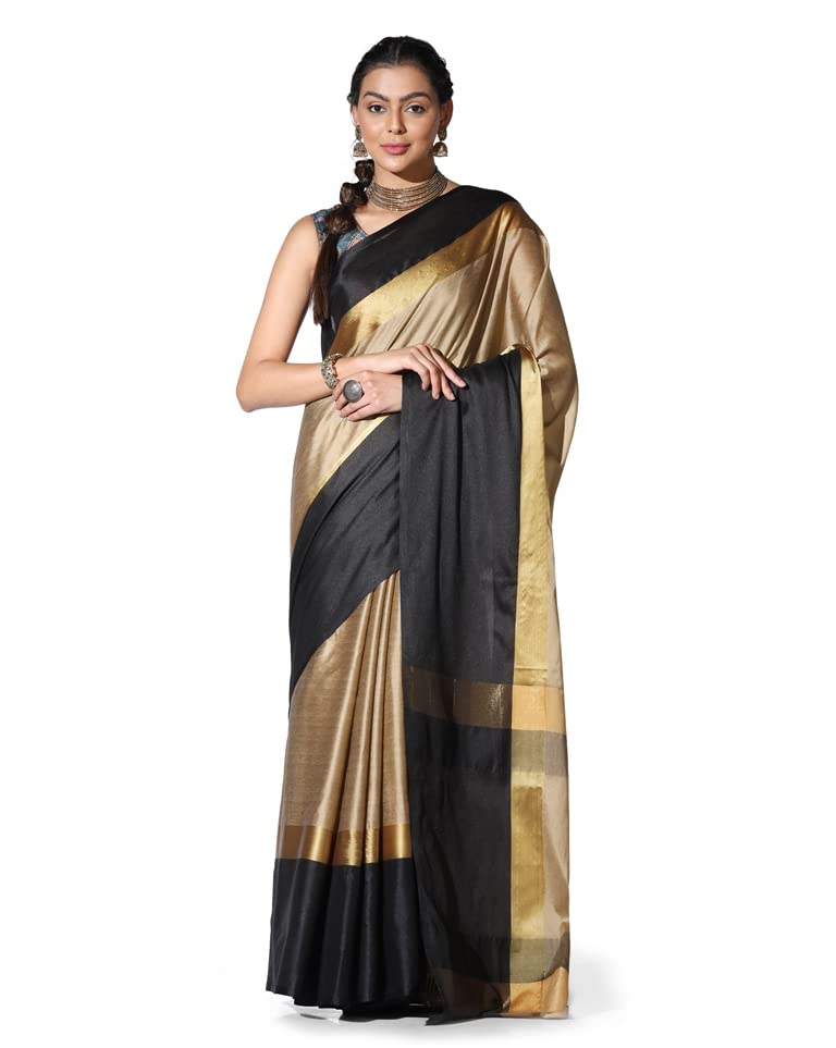 Leriya Fashion Saree for Women | Cotton Silk Color-Block Saree With Stitched Blouse Readymade | Ethnic Saree With Tassel On Pallu & Tiny Lines | Festival | Function Wear Indian Saree