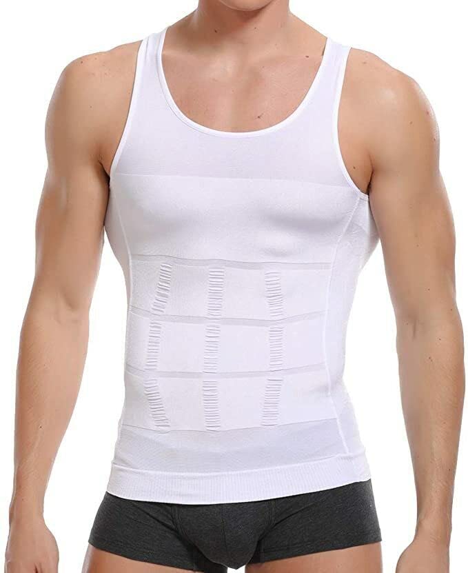 FYCAN Men's Body Shaper Slimming Shirt Vest Thermal Compression Muscle Tank Top Base Layer Slim Shapewear Tank Top Undershirt Tummy Control Undershirt Shaperwear Vest Shirt Abs Abdomen Slim (M) White