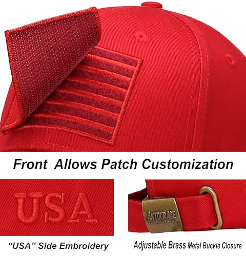 Image of Antourage American Flag Unisex Baseball Hat for Men and Women | USA Flag Mesh Snapback Flat Visor Cap + 2 Patriotic Patches