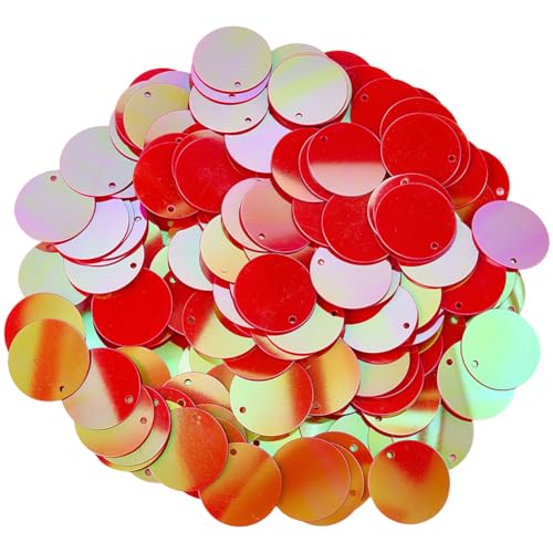 CABODYALS Lentejuelas Planas Redondas Rojas Sueltas de 50g, 20mm de Ancho, de PVC Iridiscente, con Un Agujero Superior, para Coser, Hacer Ropa, Bailar, Decorar Vestidos Y Manualidades.
