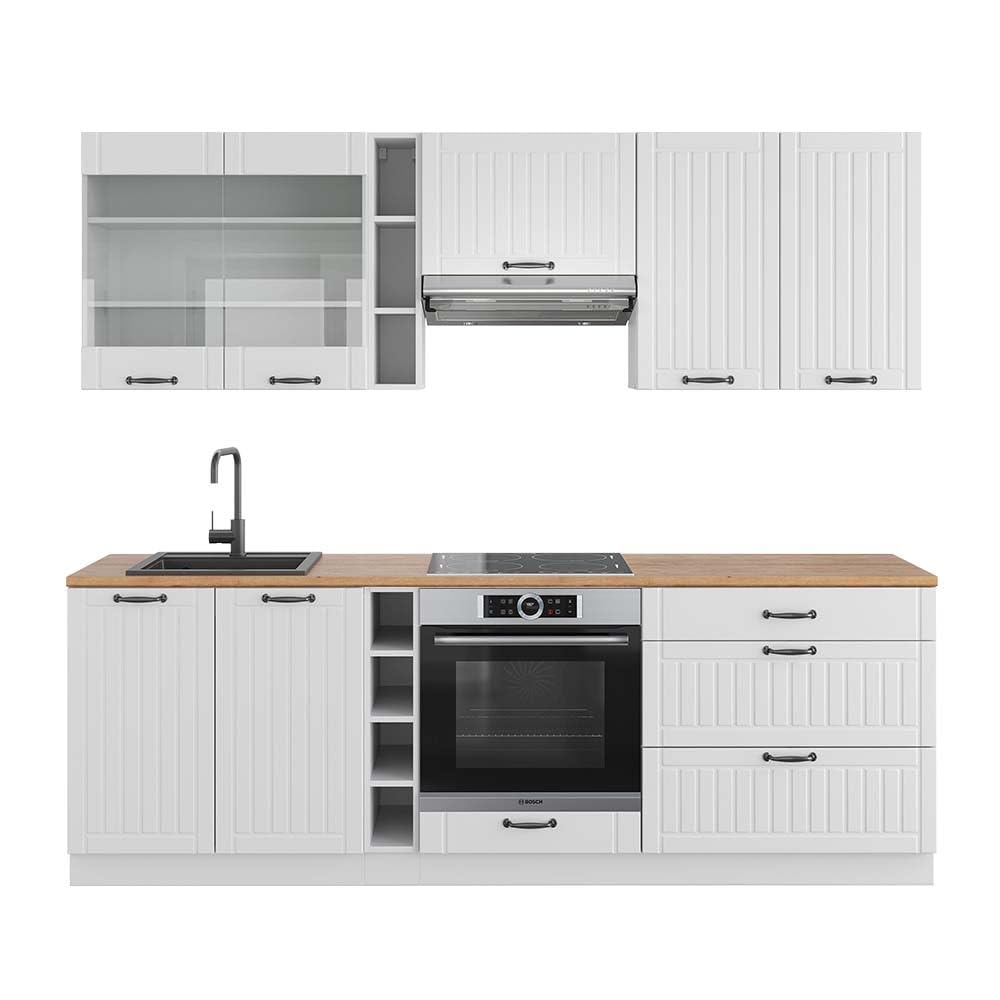 Vicco Mueble de Cocina Fame-Line, Casa de Campo Blanca/Blanca, 235 cm, ET Roble, Apto para ampliación Flexible con módulos adicionales
