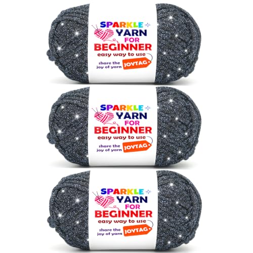 Image of 3 Pack Navy Blue Sparkle Yarn for Crocheting and Knitting,Navy Blue Metallic Glitter Crochet Knitting Yarn for Beginners with Easy-to-See Stitches Easy Yarn for Beginners Crochet Kit(3x50g)