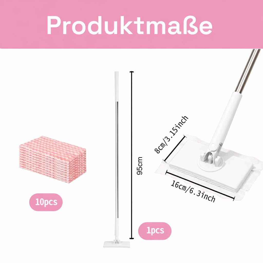 Mop z systemem zaciskowym i zaciskowym, podłoga z 10 ścierkami z mikrofibry wielokrotnego użytku, bez mycia rąk, jeden przycisk do wymiany, mini mop z automatyczną ściereczką zaciskową, do domu i