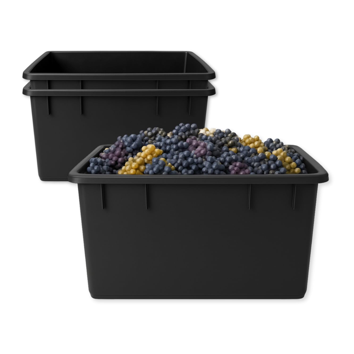 PALUPLUS 3 Contenitori Rettangolari Neri da 250 Litri, Misura 94x63x57 cm, Mastellone Impilabile in Plastica, adatto per Stoccaggio, Fioriera, Vasca per pesci e tartarughe -006F -25,5