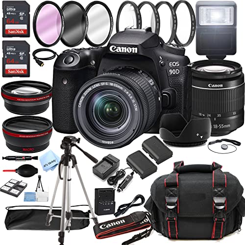 Cámara Canon EOS 90D DSLR con lente EF-S 18-55mm y accesorios miniatura 1