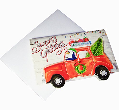 Punch Studio Boxed Set of 10 Embellished 3D Die Cut Holiday Cards, Penguin Season Greetings