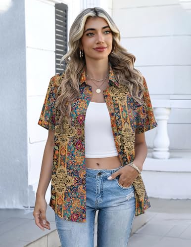 Image of Zeagoo Button Down Shirts for Women Short Sleeve Collared Tops Dressy Casual V Neck Blouses