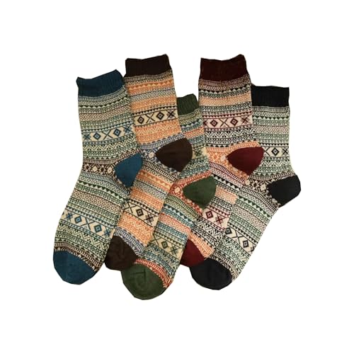 5 Pairs mens Wool Socks Winter Soft Cozy Crew Socks Thick Warm Wool Knit Boots Socks for men