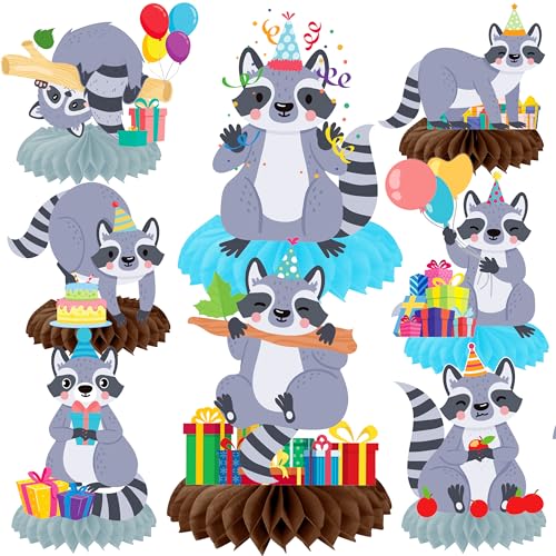 11pcs Raccoon Party Honeycomb Centerpieces Raccoon Birthday Party Decorations Woodland Themed Table Decorations for Raccoon Themed Birthday Party Forest Animal Baby Shower Supplies