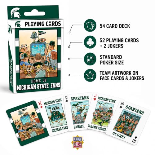 Image of Masterpieces NCAA Michigan State Spartans Playing Cards - Official Team Deck, 54 Cards - Adult