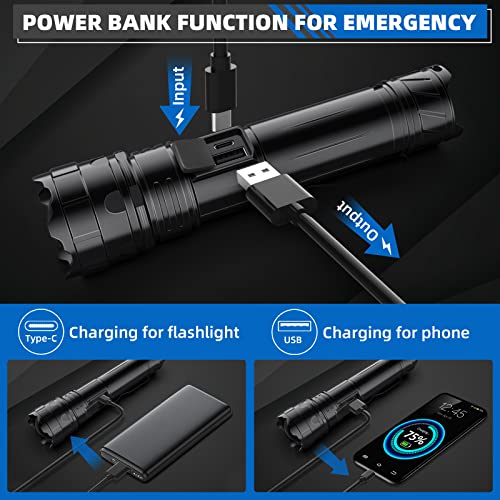 Dinstech Rechargeable Led Flashlights High Lumens, 20000 Lumens Xhp70.2 Super Bright Zoomable Waterproof Flashlight With Battery Packs For Camping Emergencies, Powerful Tactical Handheld Flashlight #TOP1